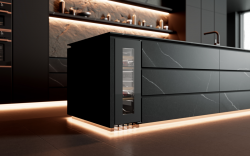 Kuppersbusch FWKU 1531.0 S Винный шкаф под столешницу, чёрное стекло, без ручки, вместимость 17 бутылок,2 температурные зоны, ширина - 30 см.