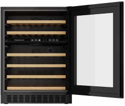 Kuppersbusch FWKU 1851.0 S Винный шкаф под столешницу, без ручки, 2 температурные зоны, вместимость - 46 бутылок (бутылки Бордо 0,75 л),  чёрное стекло, высота 82 см.