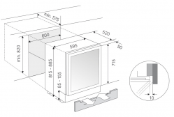 Kuppersbusch FWKU 1851.0 S Винный шкаф под столешницу, без ручки, 2 температурные зоны, вместимость - 46 бутылок (бутылки Бордо 0,75 л),  чёрное стекло, высота 82 см.