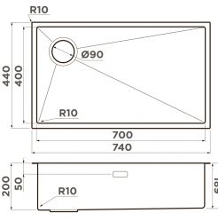 Кухонная мойка OMOIKIRI Taki 74-U/IF-L Side SF IN Сливное отверстие смещено в угол чаши. Монтаж под столешницу / накладной / заподлицо