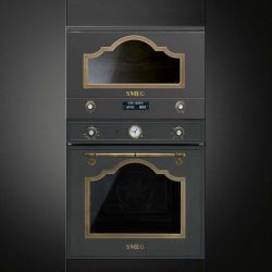 SMEG MP722AO Встраиваемая микроволновая печь, серия Cortina 60 см, высота 38 см, 6 функций, цвет антрацит, фурнитура латунная.