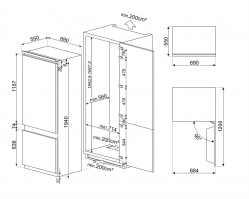 Smeg C875TNE Встраиваемый комбинированный холодильник, Инвертор, ширина 68,9 см, высота 194 см., полный No-Frost.