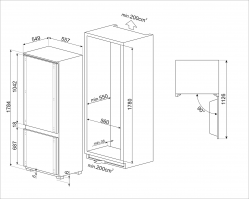 Smeg C9174DN2D1 Встраиваемый комбинированный холодильник, Инвертор,  высота 177 см., полный No-Frost. задняя стенка металл., Жесткое крепление фасада,