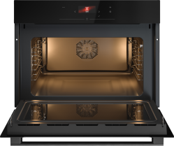 Asko OCM24BGH ESSENCE Series 2 Духовой шкаф с функцией СВЧ 112 автоматических программ и 15 режима нагрева. Цветной TFT дисплей. Цвет - Чёрное стекло