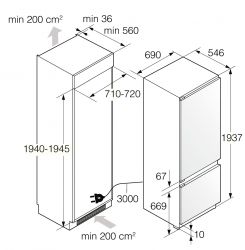 Asko RBC297SND1 Встраиваемый холодильник, Современная технология Total NoFrost , Зона свежести, Слайдерное крепление мебельных фасадов, высота 194 см., ширина - 70 см