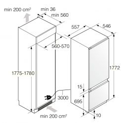 Asko RBC576DNC1 Встраиваемый холодильник, Сенсорное упр. с прграммами, Задняя стенка металл, Деревянные элеметы,  Технология Total NoFrost , Зона свежести, Жесткое крепление мебельных фасадов, шарнир с доводчиком, высота 178 см.,