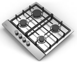 HEG 633 X Газовая варочная панель, эл. поджиг, газконтроль, чугунные решётки, цвет - нерж. сталь