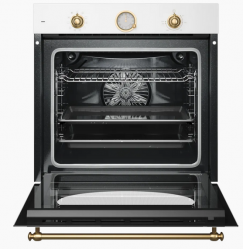 KUPPERSBERG SR 610 W Bronze Духовой шкаф, 10 режимов, Телескопические направляющие, Объем духового шкафа, л 80, цвет - белый, фурнитура, бронза.