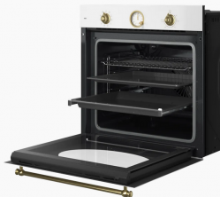 KUPPERSBERG SR 610 W Bronze Духовой шкаф, 10 режимов, Телескопические направляющие, Объем духового шкафа, л 80, цвет - белый, фурнитура, бронза.