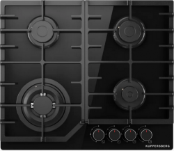 KUPPERSBERG FG 66 B Газовая поверхность, закаленное стекло, ширина 60 см, 4 газовые конфорки, WOK конфорка, автоподжиг, газ-контроль, чугунные решетки, цвет чёрный