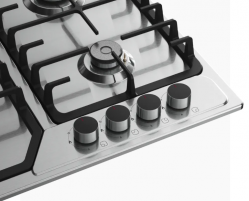 KUPPERSBERG FG 66 X Газовая поверхность, ширина 60 см, 4 газовые конфорки, WOK конфорка, автоподжиг, газ-контроль, чугунные решетки, цвет Нерж. сталь
