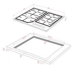 KUPPERSBERG FG 66 X Газовая поверхность, ширина 60 см, 4 газовые конфорки, WOK конфорка, автоподжиг, газ-контроль, чугунные решетки, цвет Нерж. сталь