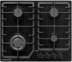 KUPPERSBERG FS 66 B Газовая поверхность, Эмаль, ширина 60 см, 4 газовые конфорки, WOK конфорка, автоподжиг, газ-контроль, чугунные решетки, цвет чёрный