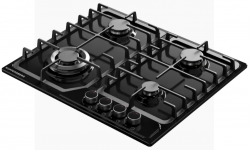 KUPPERSBERG FS 66 B Газовая поверхность, Эмаль, ширина 60 см, 4 газовые конфорки, WOK конфорка, автоподжиг, газ-контроль, чугунные решетки, цвет чёрный