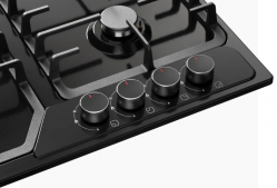 KUPPERSBERG FS 66 B Газовая поверхность, Эмаль, ширина 60 см, 4 газовые конфорки, WOK конфорка, автоподжиг, газ-контроль, чугунные решетки, цвет чёрный