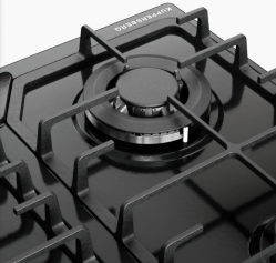 KUPPERSBERG FS 66 B Газовая поверхность, Эмаль, ширина 60 см, 4 газовые конфорки, WOK конфорка, автоподжиг, газ-контроль, чугунные решетки, цвет чёрный