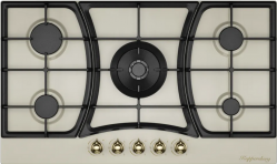 Kuppersberg FS 910 C Bronze Газовая варочная поверхность, ширина 86 см., 5 конфорок, конфорка WOK, металл, цвет бежевый /ручки цвета бронзы