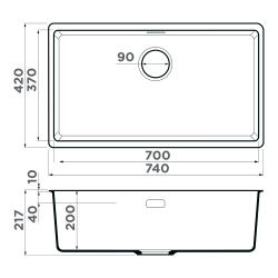 Кухонная мойка Omoikiri Kata 74-U-GR Материал Artgranit. Монтаж под столешницу