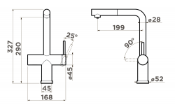Omoikiri Karatsu-S-GB Кухонный смеситель, 3в1 - Подключение к фильтру, Вытяжной шланг.