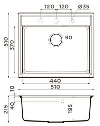 Кухонная мойка Omoikiri Daisen 51-PA Материал - Artgranit. Накладной монтаж.