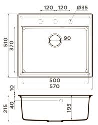 Кухонная мойка Omoikiri Daisen 57-PA Материал Artgranit. Монтаж накладной