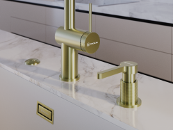 Omoikiri Tahara-SB-LG Кухонный смеситель, 3в1 - Подключение к фильтру, Подача фильтрованной воды осуществляется нажатием на кнопку на изливе смесителя. Режим - струя/ Душ, Вытяжной шланг.