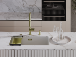 Omoikiri Tahara-SB-LG Кухонный смеситель, 3в1 - Подключение к фильтру, Подача фильтрованной воды осуществляется нажатием на кнопку на изливе смесителя. Режим - струя/ Душ, Вытяжной шланг.