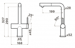 Omoikiri Karatsu-S-C Кухонный смеситель, 3в1 - Подключение к фильтру, Вытяжной шланг.