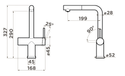 Omoikiri Karatsu-S-GM Кухонный смеситель, 3в1 - Подключение к фильтру, Вытяжной шланг.