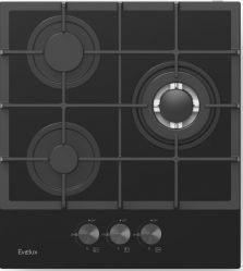 Evelux HEG 425 BG Газовая поверхность из закалённого стекла, WOK-конфорка, ширина 45 см, газ контроль, эл. поджиг, цвет - чёрный