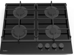 Evelux HEG 615 BG Газовая поверхность из закалённого стекла, ширина 60 см, газ контроль, эл. поджиг, цвет - чёрный