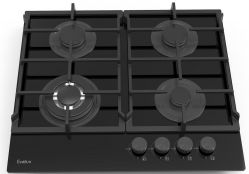 Evelux HEG 675 BG Газовая поверхность из закалённого стекла, WOK-конфорка, ширина 60 см, газ контроль, эл. поджиг, цвет - чёрный