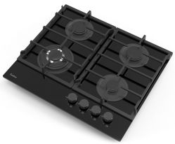 Evelux HEG 675 BG Газовая поверхность из закалённого стекла, WOK-конфорка, ширина 60 см, газ контроль, эл. поджиг, цвет - чёрный