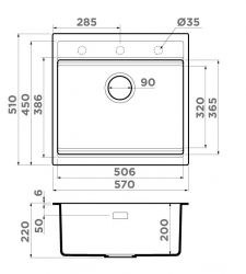 Кухонная мойка OMOIKIRI Kitagawa 57-MO Материал Artceramic. Монтаж накладной