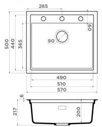 Кухонная мойка OMOIKIRI Sintesi 57-MO Материал Artceramic. Монтаж накладной