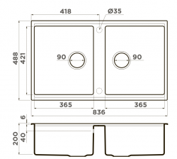 Omoikiri Kitagawa 83-2-U-MO материал Artceramic, монтаж под столешницу