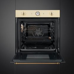 Smeg SFP68C1TPO  Серия Coloniale  Многофункциональный духовой шкаф, 60 см, 9 функций, Пиролитическая очистка, Кремовый, фурнитура латунная. Класс энергопотребления А +.