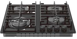 KORTING HGG 6451 CTN Газовая варочная панель из закаленного стекла, ширина 60 см, 4 высокоэффективные конфорки, сверхмощная конфорка WOK 3 кВт, автоматический электроподжиг, газ-контроль, цвет - чёрный