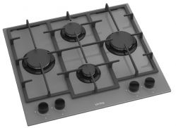 KORTING HGG 6301 CGr Газовая варочная панель из закаленного стекла, ширина 60 см, 4 высокоэффективные конфорки, автоматический электроподжиг, газ-контроль, цвет - серый