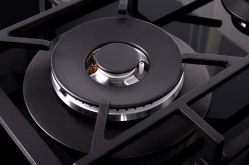 KORTING HGG 6919 CTN Газовая варочная панель из закаленного стекла, ширина 60 см, 4 высокоэффективные конфорки, сверхмощная конфорка WOK, автоматический электроподжиг, газ-контроль, цвет - чёрный