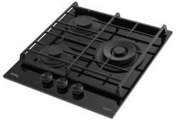 KORTING HGG 4955 CTN серия "Full Black" Газовая варочная панель из закаленного стекла, ширина 45 см, 3 высокоэффективные конфорки, сверхмощная конфорка WOK, автоматический электроподжиг, газ-контроль, цвет - чёрный