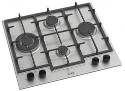 KORTING HG 688 CTX Газовая варочная панель, 4 высокоэффективные конфорки. Сверхмощная конфорка WOK: 3,4 кВт, Металлические поворотные регуляторы. Газ-контроль, Автоматический электроподжиг, Чугунные держатели для посуды