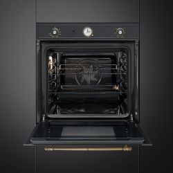 SMEG SFP67C1TAO Серия Cortina, Духовой шкаф, 60 см, 9 функций, Пиролитическая очистка, Антрацит, латунная фурнитура