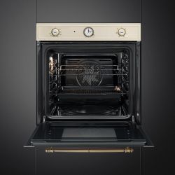 SMEG SFP67C1TPO Серия Cortina, Духовой шкаф, 60 см, 9 функций, Пиролитическая очистка, Кремовый, латунная фурнитура