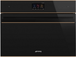 SMEG SF4604WMCNR Компактный духовой шкаф, комбинированный с микроволновой печью,60 см, высота 45 см, 14 функций, черное стекло, профиль медный.
