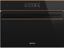 SMEG SF4606WVCPNR Компактный многофункциональный духовой шкаф, комбинированный с пароваркой, SmegConnect, 60 см, высота 45 см, 15 функций, черное стекло, профиль медный.