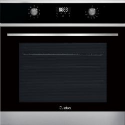 Evelux EO 635 PX Духовой шкаф, 9 режимов, дисплей Snow White, объем духовки 71л., телескопич. направляющие 1 уровень, цвет - чёрное стекло, нерж. сталь.