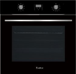 Evelux EO 635 PB Духовой шкаф, 9 режимов, дисплей Snow White, объем духовки 71л., телескопич. направляющие 1 уровень, цвет - чёрное стекло.