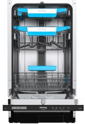 Korting KDI 45977 Посуд. машина,- 45 см., А+++/A/A, Инверторный мотор, эл. упр. 8 прог.,10 компл., "Луч на полу" с цифровой индикацией. Третья корзина, подсветка камеры, автом. открытие двери, Ур.шум 42
