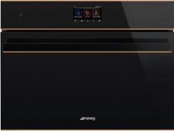 Smeg SO4604S4PNR Серия Dolce Stil Novo  Компактный многофункциональный духовой шкаф, комбинированный с паром, 60 см, высота 45 см, 20 функций, чёрное стекло Eclipse, медный профиль.